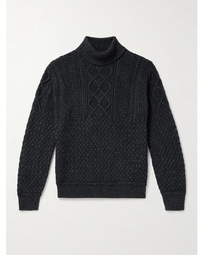 RRL Cable-knit Cotton And Wool-blend Rollneck Jumper - Blue