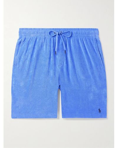 Polo Ralph Lauren Straight-leg Logo-embroidered Cotton-blend Terry Drawstring Shorts - Blue