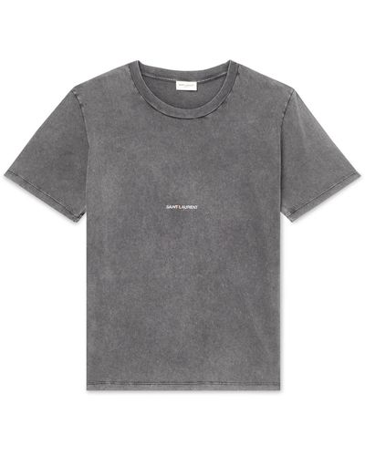 Saint Laurent Distressed Logo-print Cotton-jersey T-shirt - Gray