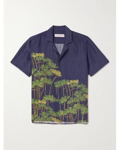 Orlebar Brown Camicia in misto lino con stampa floreale e colletto aperto Maitain Fantasy - Blu
