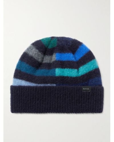 Paul Smith Glassette Striped Brushed-wool Beanie - Blue