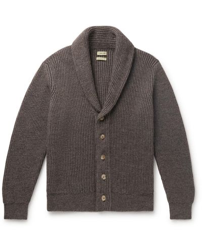 De Bonne Facture Shawl-collar Ribbed Alpaca And Wool-blend Cardigan - Gray