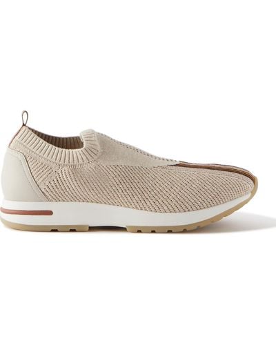 Loro Piana 360 Lp Flexy Walk Leather-trimmed Linen And Silk-blend Slip-on Sneakers - Natural