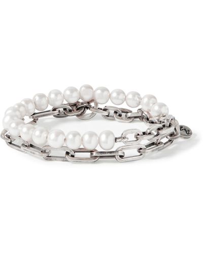 M. Cohen Trio Elm Burnished Sterling Silver And Pearl Bracelet - Metallic