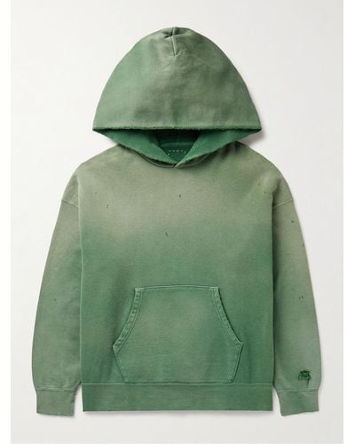 Visvim Jumbo Distressed Garment-dyed Cotton-jersey Hoodie - Green