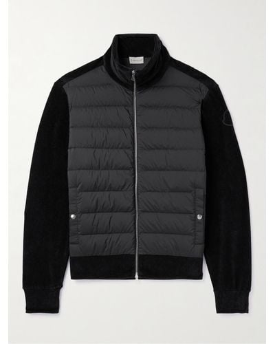 Moncler Ribbed Cotton-blend Chenille And Quilted Shell Down Zip-up Cardigan - Black