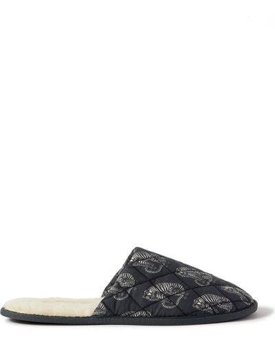 Desmond & Dempsey Byron Wool-lined Quilted Printed Cotton Slippers - Black