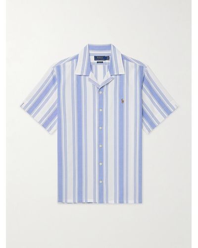 Polo Ralph Lauren Gestreiftes Hemd aus Baumwoll-Oxford mit wandelbarem Kragen und Logostickerei - Blau
