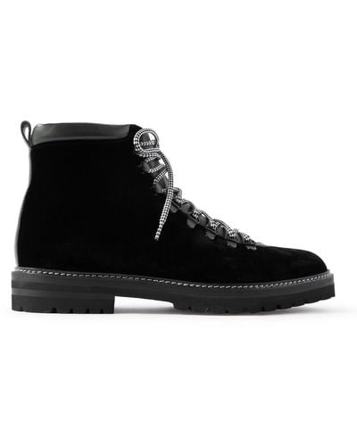 Manolo Blahnik Calaurio Leather-trimmed Velvet Lace-up Boots - Black