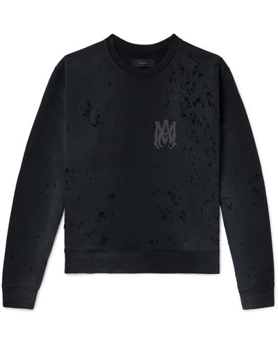 Amiri Shotgun Logo-print Distressed Cotton-jersey Sweatshirt - Blue