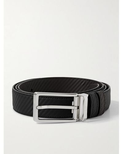 Dunhill 3cm Reversible Striped Leather Belt - Black