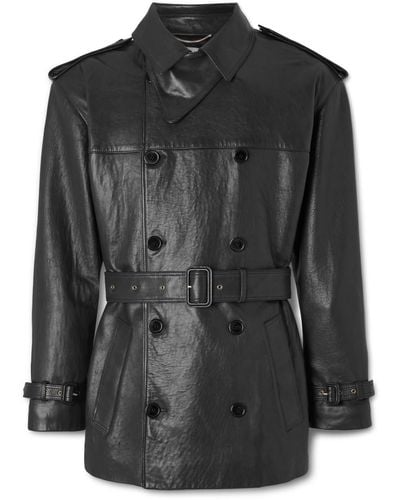 Saint Laurent Double-breasted Leather Trench Coat - Black