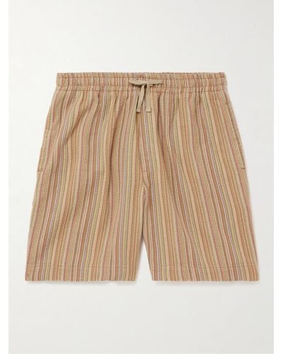 YMC Shorts a gamba dritta in cotone jacquard a righe con coulisse Jay - Neutro