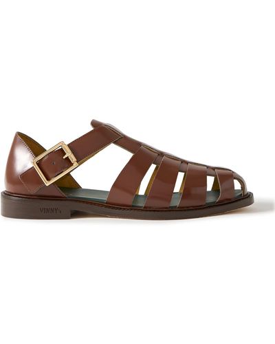 VINNY'S Glossed-leather Sandals - Brown