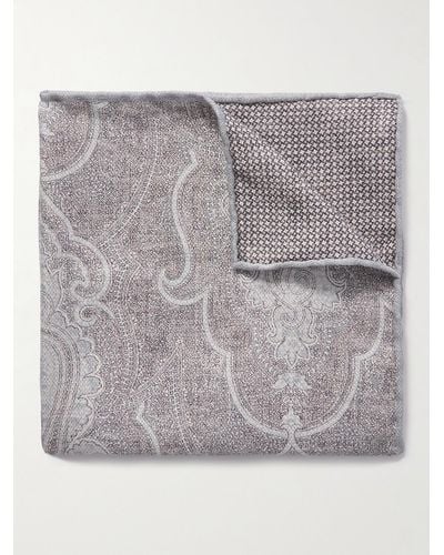 Brunello Cucinelli Reversible Printed Silk Pocket Square - Grey