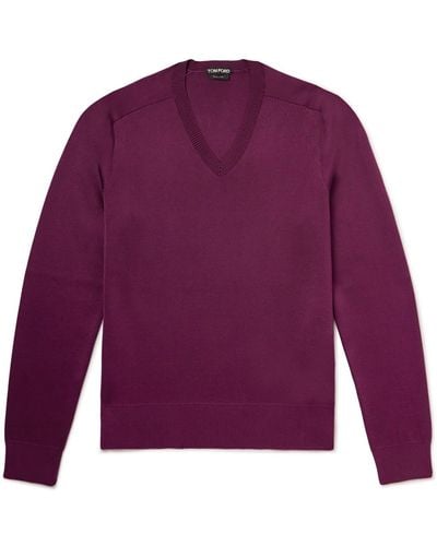 Tom Ford Slim-fit Silk-blend Sweater - Purple