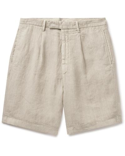 Boglioli Straight-leg Pleated Linen Shorts - Natural