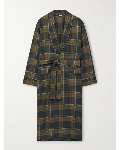 Zimmerli of Switzerland Checked Cotton And Wool-blend Flannel Robe - Green