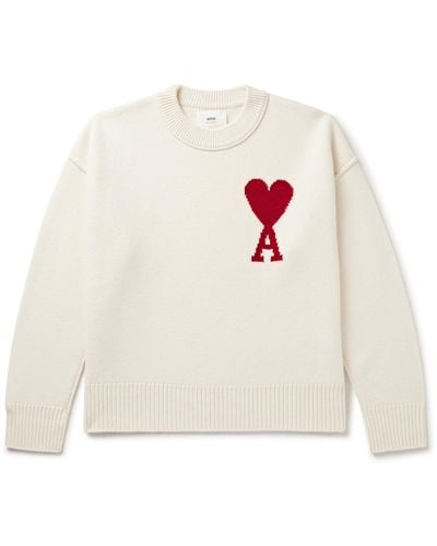 Ami Paris Adc Logo-intarsia Virgin Wool Sweater - White