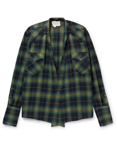 Greg Lauren Shawl-collar Checked Cotton-flannel Western Shirt - Green