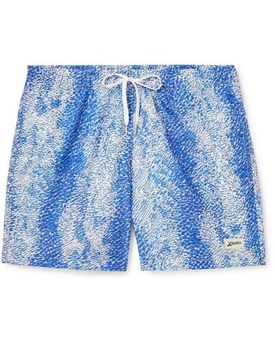 Bather Painted Moss Straight-leg Mid-length Printed Recycled Swim Shorts - Blue