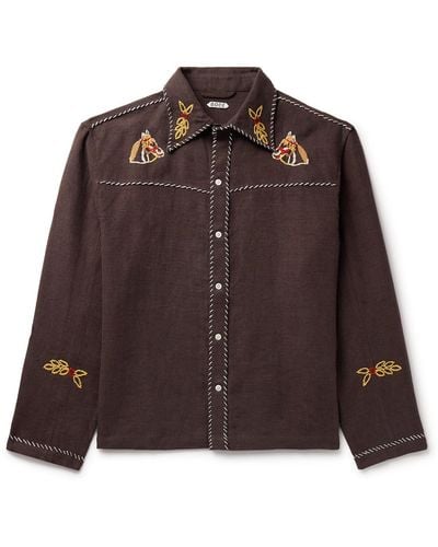 Bode Show Pony Embroidered Linen Shirt - Brown