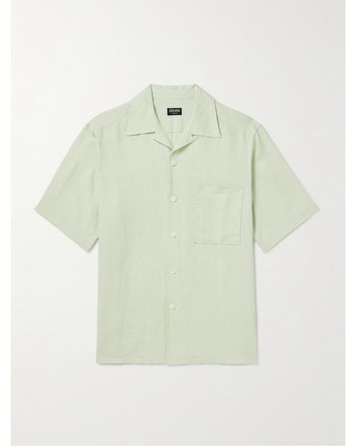 Zegna Camp-collar Oasi Linen Shirt - Green