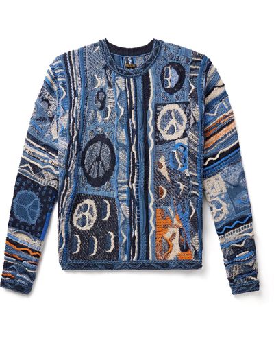 Kapital Boro Gaudy Cotton-blend Jacquard Sweater - Blue