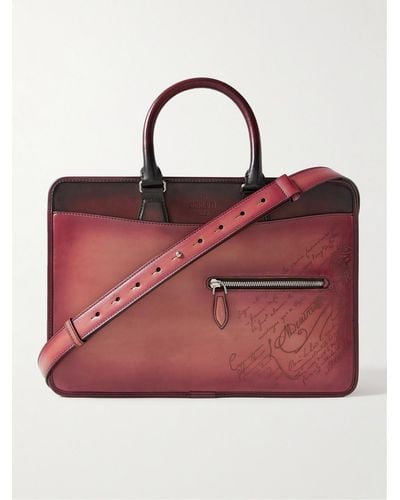 Berluti Un Jour Mini Scritto Venezia Leather Briefcase - Red