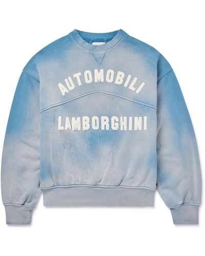 Rhude Lamborghini Logo-print Distressed Cotton-jersey Sweatshirt - Blue