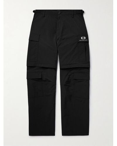 Balenciaga Wide-leg Logo-embroidered Ripstop Cargo Trousers - Black