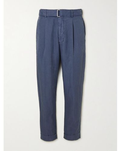 Officine Generale Hugo Tapered Garment-dyed Lyocell-blend Suit Trousers - Blue