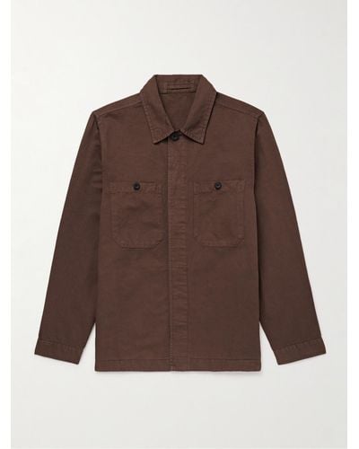 MR P. Garment-dyed Cotton And Linen-blend Twill Overshirt - Brown