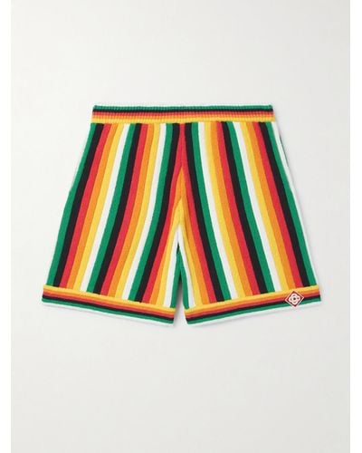 Casablancabrand Straight-leg Logo-appliquéd Striped Cotton-blend Terry Shorts - Black