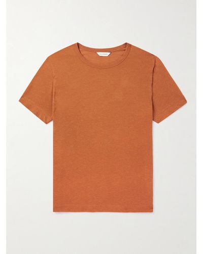 Club Monaco Linen And Cotton-blend Piqué T-shirt - Orange