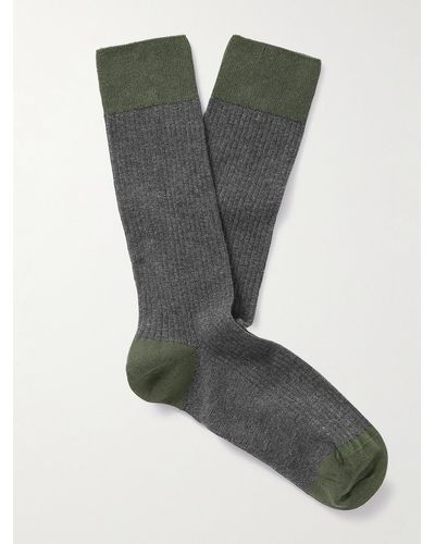 John Smedley Cortland Colour-block Ribbed Sea Island Cotton-blend Socks - Grey