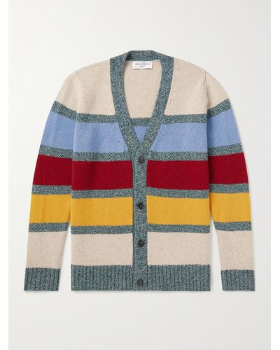Officine Generale Miles Striped Wool And Cashmere-blend Cardigan - Grey