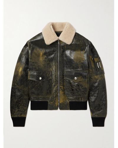 Givenchy Distressed Shearling-trimmed Cracked-leather Jacket - Black