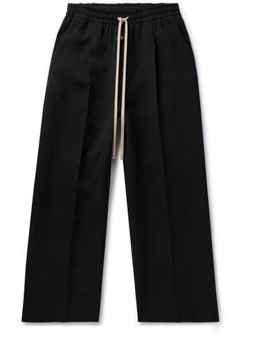 Fear Of God Wide-leg Logo-appliquéd Pleated Cotton-blend Twill Drawstring Pants - Black