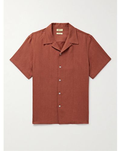 De Bonne Facture Convertible-collar Embroidered Linen Shirt