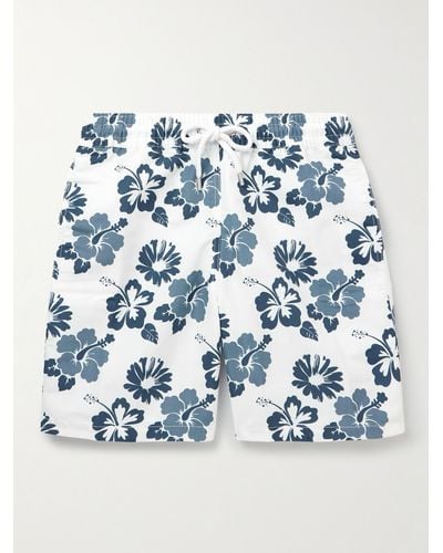Frescobol Carioca Petala Board Straight-leg Mid-length Floral-print Recycled Swim Shorts - Blue