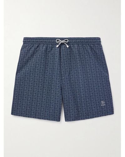 Brunello Cucinelli Straight-leg Mid-length Printed Swim Shorts - Blue