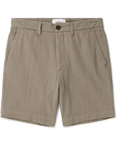MR P. Slim-fit Straight-leg Stretch-cotton Seersucker Shorts - Gray