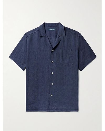 Frescobol Carioca Angelo Camp-Collar Linen Shirt - Blu