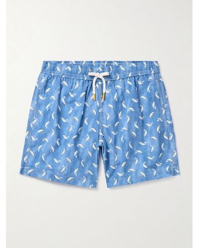 Hartford Straight-leg Mid-length Printed Swim Shorts - Blue