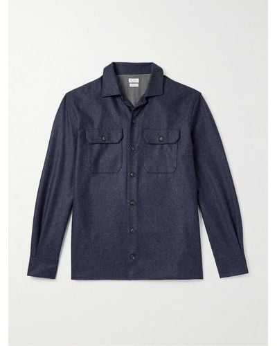 Brunello Cucinelli Hemdjacke aus gebürsteter Wolle - Blau
