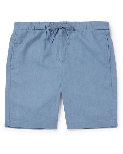Frescobol Carioca Felipe Straight-leg Cotton And Linen-blend Drawstring Shorts - Blue