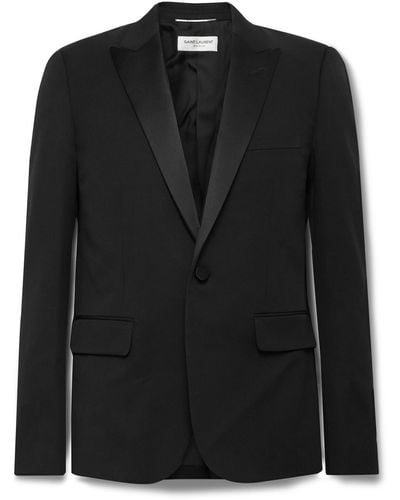 Saint Laurent Slim-fit Satin-trimmed Wool Blazer - Black