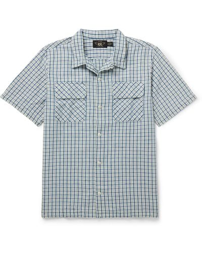 RRL Convertible-collar Checked Cotton And Linen-blend Shirt - Blue