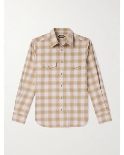 Tom Ford Kariertes Hemd aus Baumwollflanell im Western-Stil - Natur